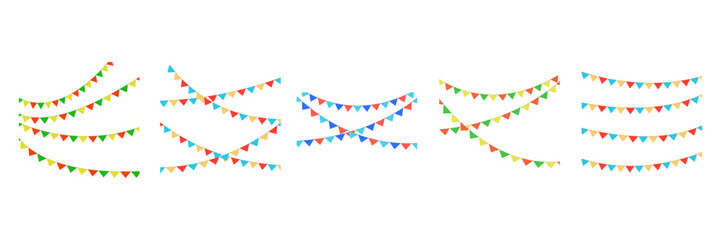 Obraz premium Colorful party flags vector set. Birtday, celebration, holiday, halloween, Thanksgiving and christmas and new year bunting and garlands