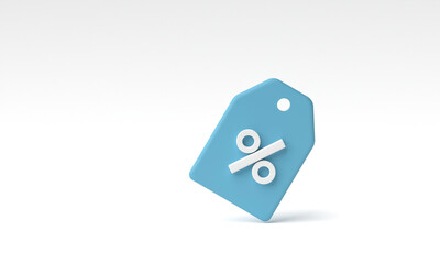 Online shopping tag price. Percent sign. Percentage, discount, sale on white background. Minimal promotion concept. 3D rendering, 3D illustration.