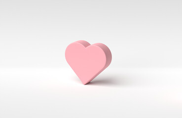 Pink heart on white background. Social nets heart icon, like and love. 3D rendering, 3D illustration.