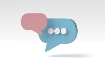 Minimal bubble talk or comment sign symbol on white background. concept of social media messages. 3D render, 3D illustration.