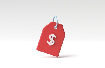 Online shopping tag price, Discount voucher or coupon of cash for future use. Special label tag with dollar icon. 3D render, 3D illustration.