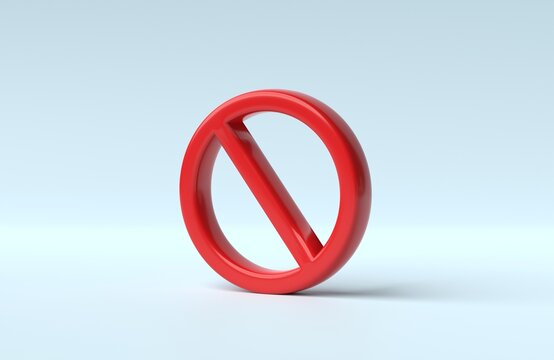 Stop sign prohibition or forbidden icon on blue pastel background. 3D render, 3D illustration.