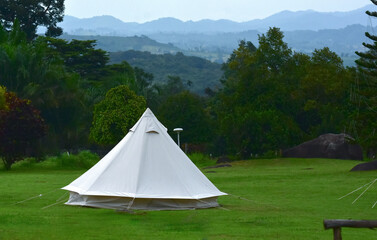 Nature at the campsite with morning dew	