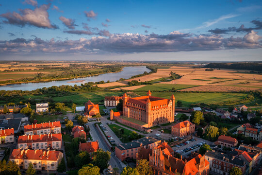 Teutonic castle in Gniew in the light of the setting sun. Poland