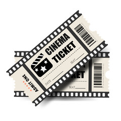 Cinema Ticket. Retro. Admit one. Pass. 
2 tickets