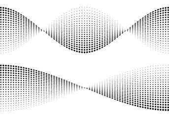 Wave halftone dots. Abstract twisted dot shapes.