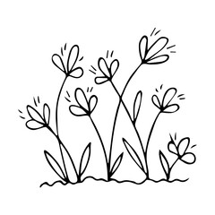 hand-drawn flowerbed with flowers in doodle style