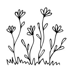 hand-drawn flowerbed with flowers in doodle style