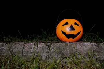 Halloween pumpkin in dark of night in a forest