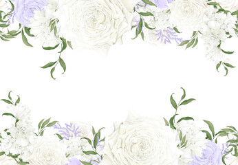 Border of white and purple rose flowers