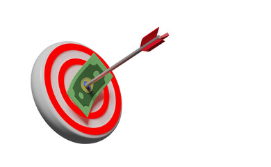 3d white red target with darts or arrow, dollar banknote money isolated. business goal concept, 3d render illustration