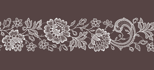 Lace seamless pattern ribbon border vector