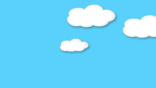 Animation of cartoon illustration moving clouds in the blue sky stock footage video