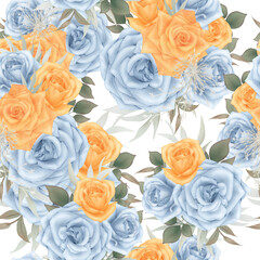 Seamless pattern of orange and blue roses