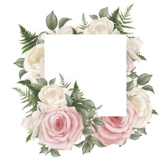 frame of white and pink roses