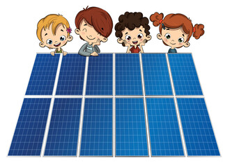 Illustration of children in favor of renewable energies - 524634782