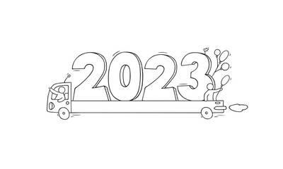 2023 Happy New Year concept with cars