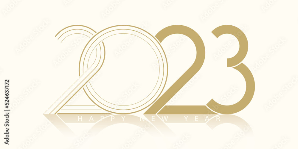 Poster 2023 happy new year. 2023 modern text vector luxury design gold color.