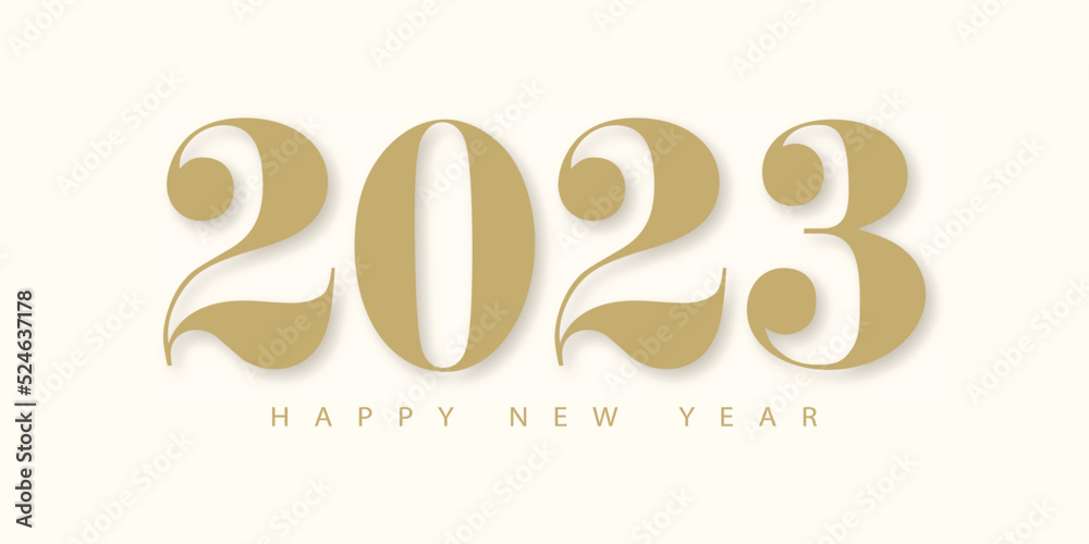 Aufkleber 2023 happy new year. 2023 modern text vector luxury design gold color.