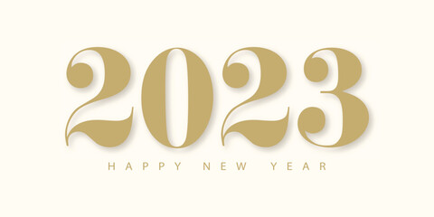 2023 Happy New Year. 2023 modern text vector luxury design gold color.
