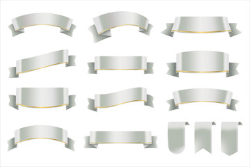 Obraz premium Set of Silver Color Ribbons and Tags isolated on white background. 3D Vector Illustration.