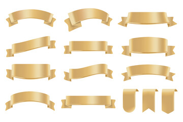 Set of Cream Color Ribbons and Tags isolated on white background. 3D Vector Illustration.