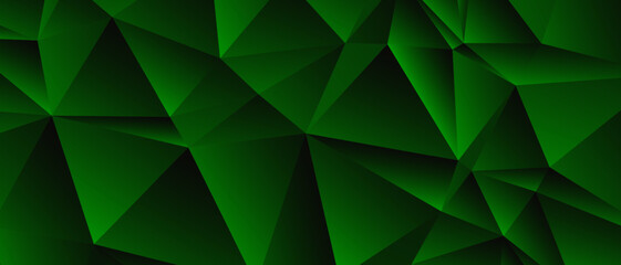 Fototapeta na wymiar Abstract dark green geometric triangle background. Vector wide banner.