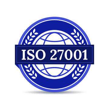 ISO 27001 International Standardization Organization label badge design. Flat color vector.
