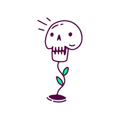 Funny skull plant, illustration for t-shirt, sticker, or apparel merchandise. With doodle cartoon style.