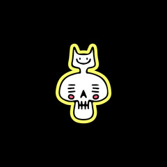 Kawaii cat and skull, illustration for t-shirt, sticker, or apparel merchandise. With pop art style.