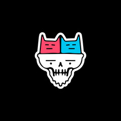 Skull head with two cats, illustration for t-shirt, sticker, or apparel merchandise. With doodle, retro, and cartoon style.