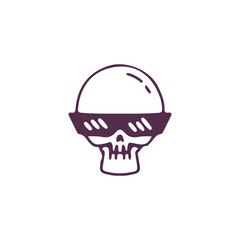Skull head wearing cool sunglasses, illustration for t-shirt, sticker, or apparel merchandise. With doodle, retro, and cartoon style.