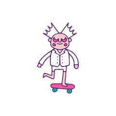 Crazy professor riding skateboard, illustration for t-shirt, sticker, or apparel merchandise. With doodle, retro, and cartoon style.