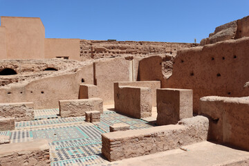 Ruins of El Badi Palace, famous monument of the city of Marrakesh (Morocco)