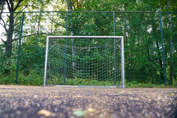 Soccer gate on the field in park.