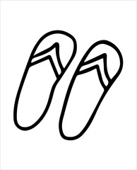 A pair of women's beach sandals. Icon, clipart, icon, sketch, logo, template, layout, design. Vector black-and-white hand-drawn illustration. Isolated object on a white background.