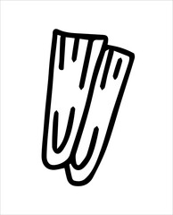 Fins for underwater swimming. Icon, clipart, icon, sketch, logo, template, layout, design. Vector black and white hand-drawn illustration. Isolated object on a white background.