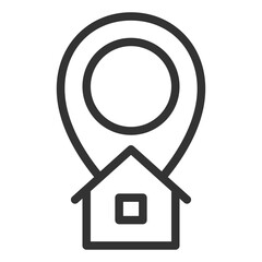 Location sign and house - delivery destination - icon, illustration on white background, outline style