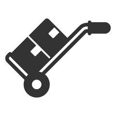 Handcart on wheels with parcels - icon, illustration on white background, glyph style