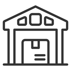 Warehouse with delivered parcel - icon, illustration on white background, outline style