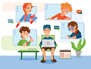 School youth connected to the lesson with online education. A new education system that is on the agenda in the new normal life is online education. 