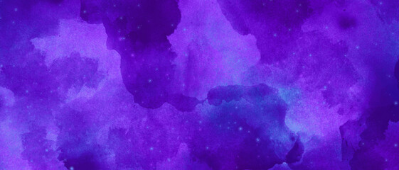 Artistic hand painted multi layered dark blue background. dark blue nebula sparkle purple star universe in outer space horizontal galaxy on space. navy blue watercolor and paper texture. wash aqua