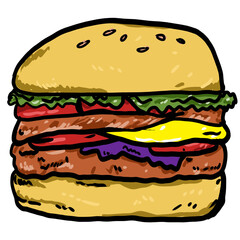 hamburger, big burger, fast food, burger vector illustration with hand draw cartoon style