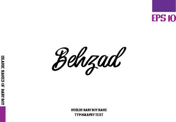 Cursive Text Typography of Baby Boy Arabic Name Behzad
