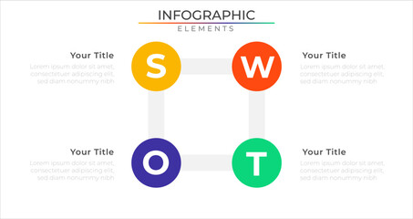 S.W.O.T infographic elements concept design vector with icons. Business workflow network project template for presentation and report.