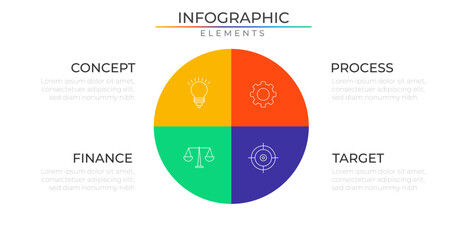 Diagram infographic elements concept design vector with icons. Business workflow network project template for presentation and report.