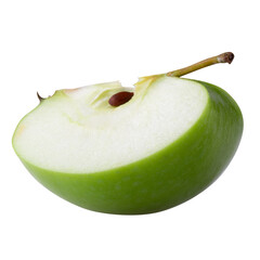 Green apple with green leaf and cut slice with seed isolated on alpha background.