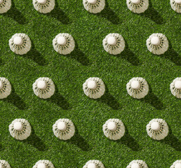 Naklejka premium Seamless pattern of badminton shuttlecocks on green grass.