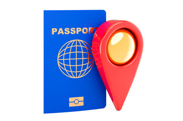 Passport with map pointer. 3D rendering