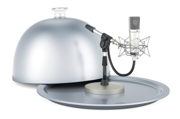 Restaurant cloche with studio microphone, 3D rendering
